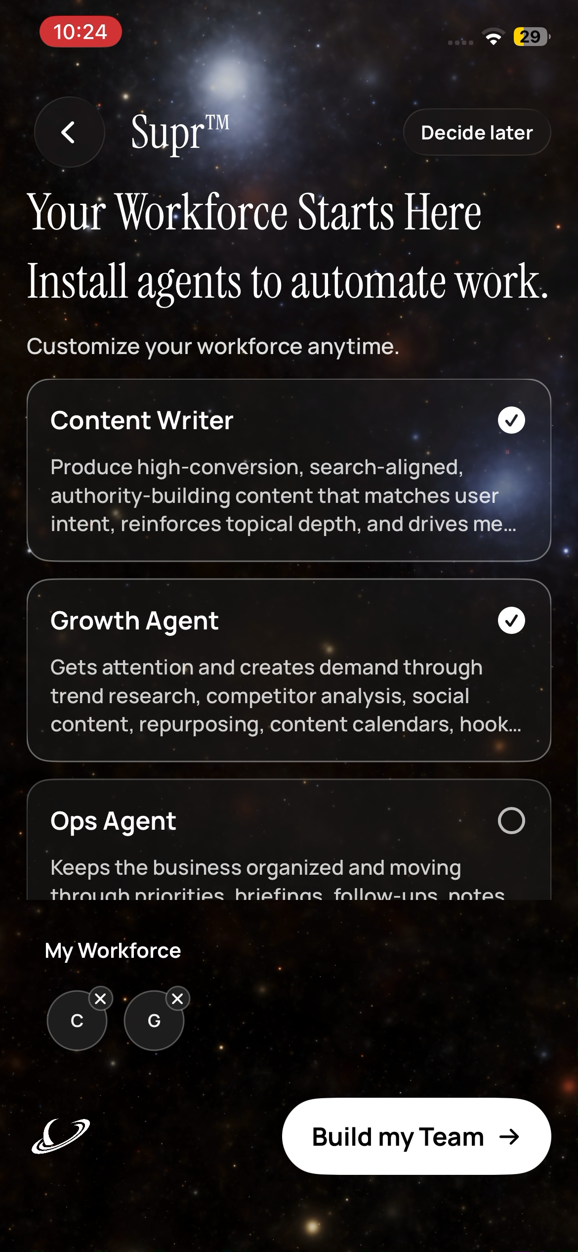 Select workforce agents